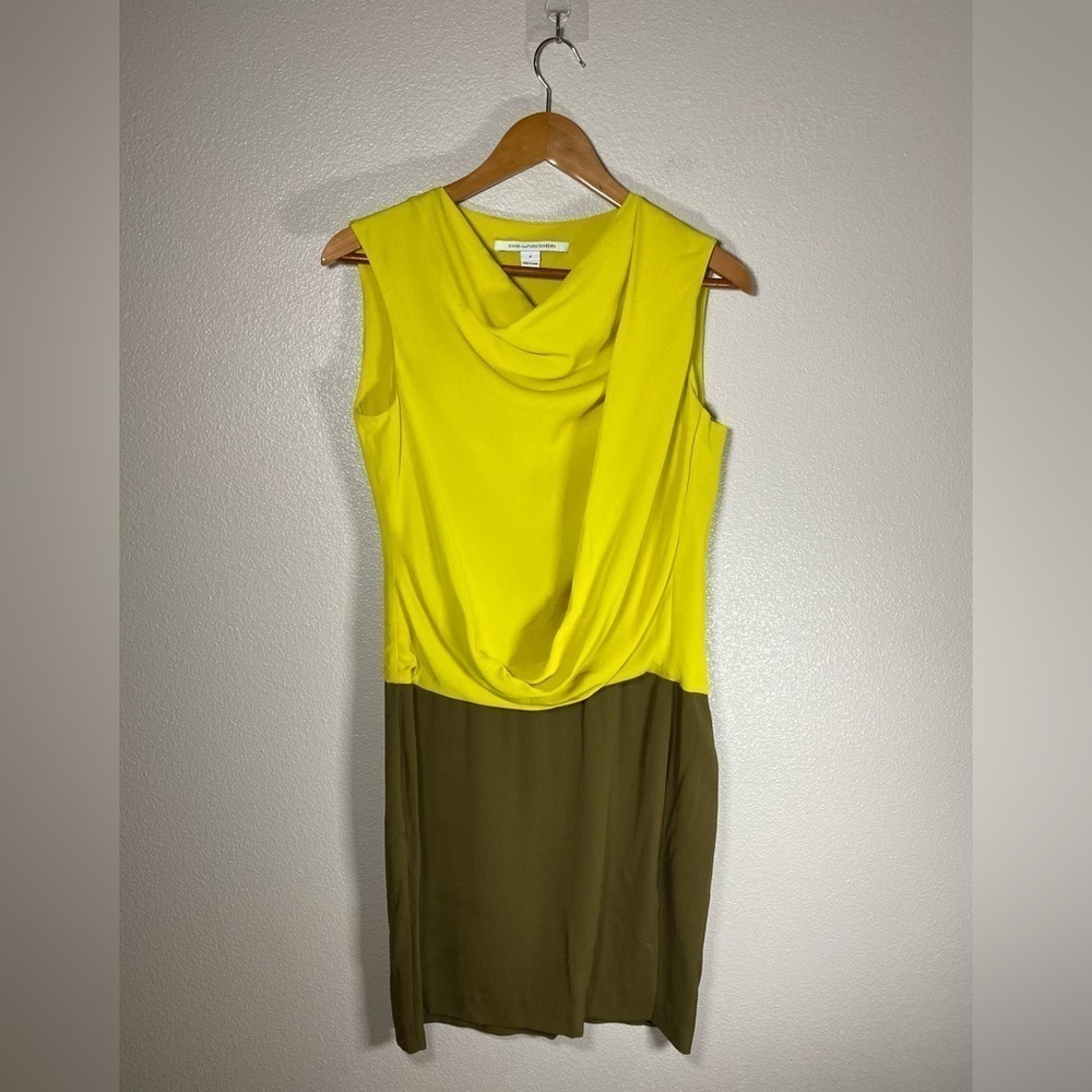 Diane von Furstenberg Leala Combo Silk Dress Yellow / Brown Size 4 K18